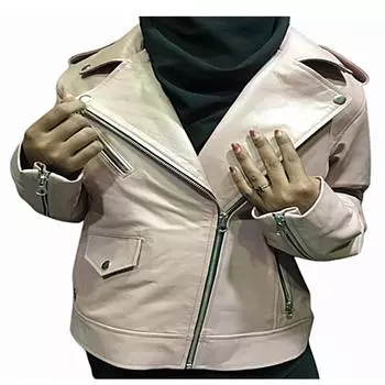 Женская светло-розовая кожа, байкерская куртка, мотоциклетная куртка, кожаная куртка Real Cafe Racer, мотокуртка, дизайнерская куртка на молнии, длинные рукава, подарок жене XS розовый