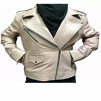 Женская светло-розовая кожа, байкерская куртка, мотоциклетная куртка, кожаная куртка Real Cafe Racer, мотокуртка, дизайнерская куртка на молнии, длинные рукава, подарок жене XS розовый