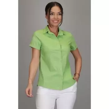 Женская светло-зеленая хлопковая блузка с отложным воротником и коротким рукавом, повседневная офисная рубашка высокого качества