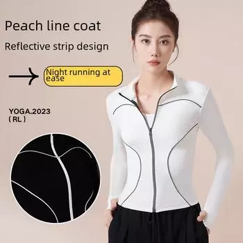 Женская светоотражающая ветрозащитная куртка для бега и йоги с воротником-стойкой S розы красного