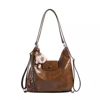 Женская свежая ретро-текстура, повседневная универсальная сумка на одно плечо с подвеской кофейный