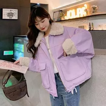 Женская свободная бархатная куртка и пальто из овечьей шерсти с подкладкой для студентов, верхняя одежда с рукавами «летучая мышь» S фиолетовый