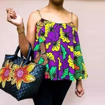 Женская свободная блузка без рукавов с круглым вырезом и принтом больших размеров M