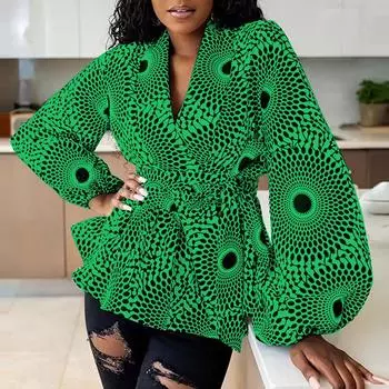 Женская свободная блузка большого размера с v-образным вырезом и длинными рукавами и ремешками с принтом L ярко-розовый