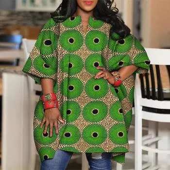 Женская свободная блузка с круглым вырезом 3/4 и длинным рукавом большого размера с принтом XL зелёный