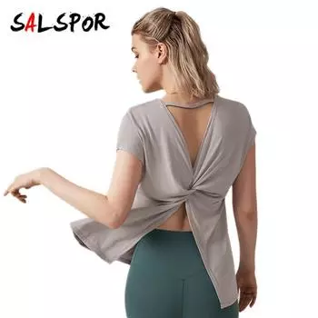 Женская свободная быстросохнущая спортивная блузка для бега с короткими рукавами и красивой спиной для фитнеса и йоги