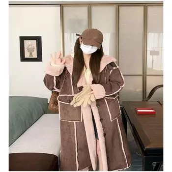 Женская свободная длинная меховая куртка со встроенным мехом