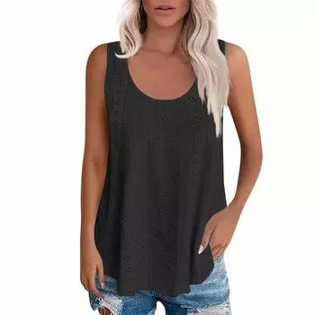 Женская свободная футболка без рукавов с круглым вырезом S чёрный