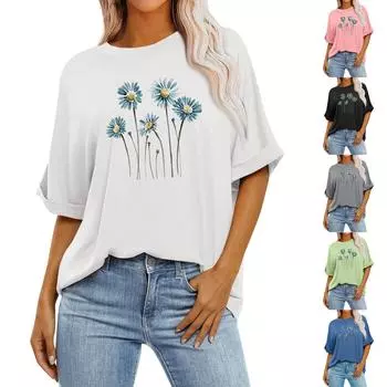 Женская свободная футболка оверсайз с круглым вырезом и короткими рукавами длиной до плеч S чёрный