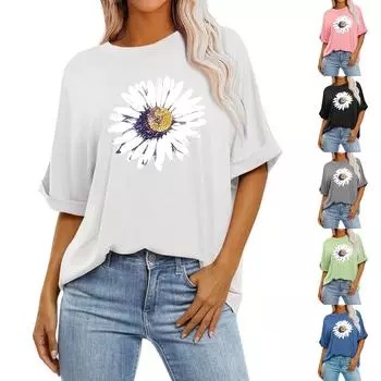 Женская свободная футболка оверсайз с круглым вырезом и короткими рукавами длиной до плеч S синий