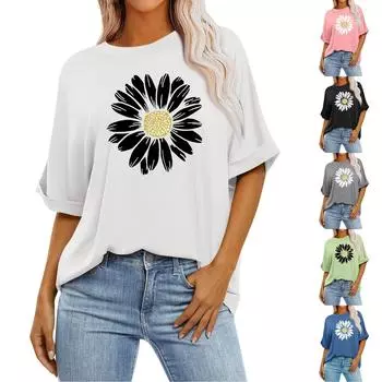 Женская свободная футболка оверсайз с круглым вырезом и короткими рукавами длиной до плеч XL чёрный