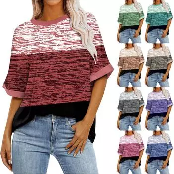 Женская свободная футболка оверсайз с принтом, круглым вырезом и длиной до плеч, с короткими рукавами L