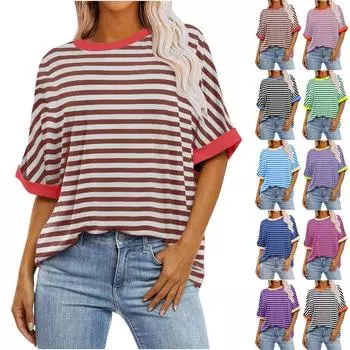 Женская свободная футболка оверсайз с принтом, круглым вырезом и длиной до плеч, с короткими рукавами XL оранжевый