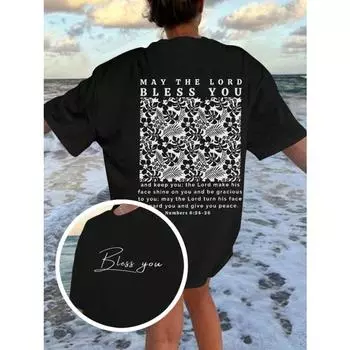 Женская свободная футболка с цветочным принтом алфавита и Христа на лето S