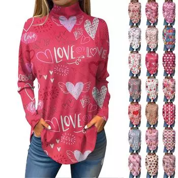 Женская свободная футболка с длинным рукавом и принтом ко Дню святого Валентина, топы, пуловер L бежевый