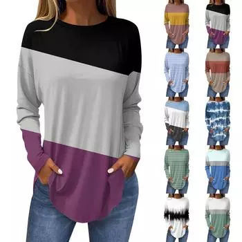 Женская свободная футболка с длинным рукавом с круглым вырезом и принтом, верхний пуловер XXL хаки