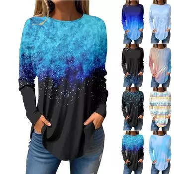 Женская свободная футболка с длинным рукавом с круглым вырезом и принтом, верхний пуловер XL оранжевый