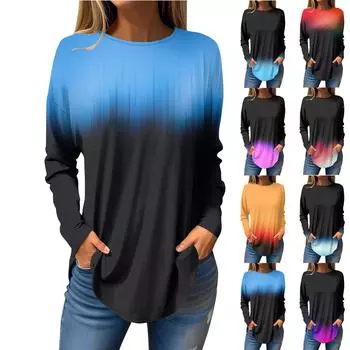 Женская свободная футболка с длинным рукавом с круглым вырезом и принтом, верхний пуловер XL