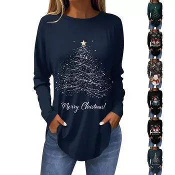 Женская свободная футболка с длинным рукавом с круглым вырезом и принтом, верхний пуловер L чёрный