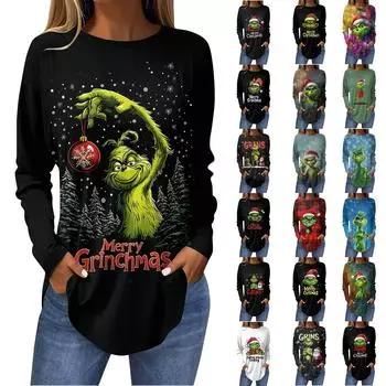 Женская свободная футболка с длинным рукавом с круглым вырезом и принтом, верхний пуловер XXL красный