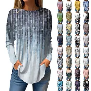 Женская свободная футболка с длинным рукавом с круглым вырезом и принтом листьев, верхний пуловер XXXL белый