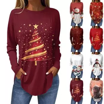 Женская свободная футболка с длинным рукавом с круглым вырезом и принтом, верхний пуловер XL