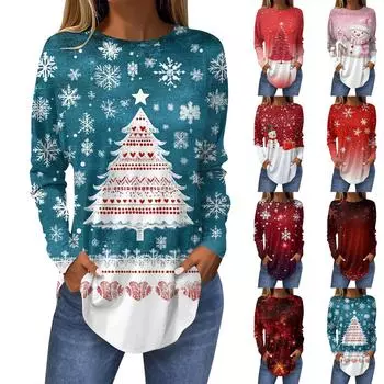 Женская свободная футболка с длинным рукавом с круглым вырезом и принтом, верхний пуловер XL киноварь