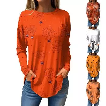 Женская свободная футболка с длинным рукавом с круглым вырезом и принтом, верхний пуловер XXL белый