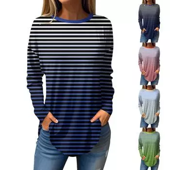 Женская свободная футболка с длинным рукавом с круглым вырезом и принтом листьев, верхний пуловер S