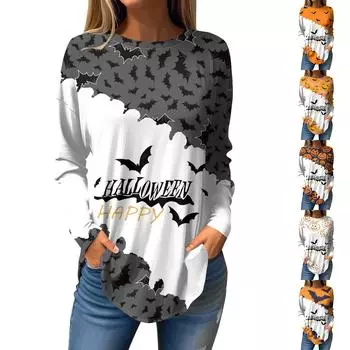 Женская свободная футболка с длинным рукавом с круглым вырезом и принтом, верхний пуловер XXL золотой