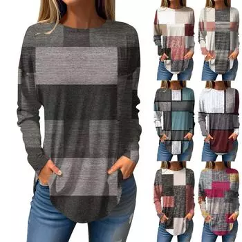 Женская свободная футболка с длинными рукавами и круглым вырезом с принтом, верхний пуловер XL винный