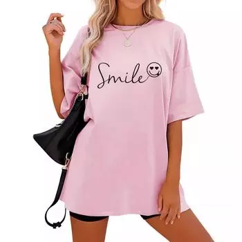 Женская свободная футболка с коротким рукавом и круглым вырезом, напечатанная буквами S белый