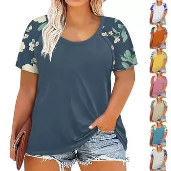 Женская свободная футболка с короткими рукавами и большим верхом с v-образным вырезом и принтом XXXXL