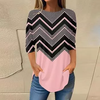 Женская свободная футболка с круглым вырезом и рукавом 3/4, верхний пуловер L чёрный