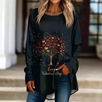 Женская свободная футболка с круглым вырезом и длинными рукавами, топ-пуловер с длинными рукавами L чёрный