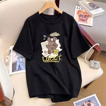 Женская свободная футболка с круглым вырезом и принтом граффити, модная летняя футболка с коротким рукавом, черная