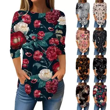 Женская свободная футболка с круглым вырезом и рукавом 3/4, верхний пуловер XXXL чёрный