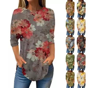 Женская свободная футболка с круглым вырезом и рукавом 3/4, верхний пуловер XXXL