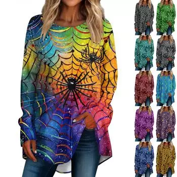 Женская свободная футболка с круглым вырезом и длинными рукавами, верхний пуловер для Хэллоуина S серый