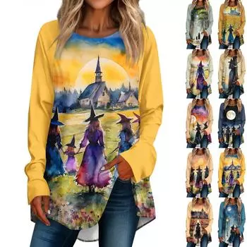 Женская свободная футболка с круглым вырезом и длинными рукавами, верхний пуловер для Хэллоуина M