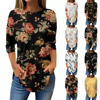 Женская свободная футболка с круглым вырезом и рукавом 3/4, верхний пуловер L бежевый