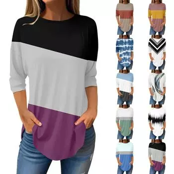 Женская свободная футболка с круглым вырезом и рукавом 3/4, верхний пуловер L чёрный