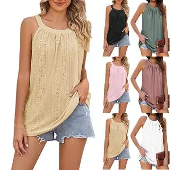 Женская свободная футболка с круглым вырезом и рюшами, жилет без рукавов и подтяжками L чёрный