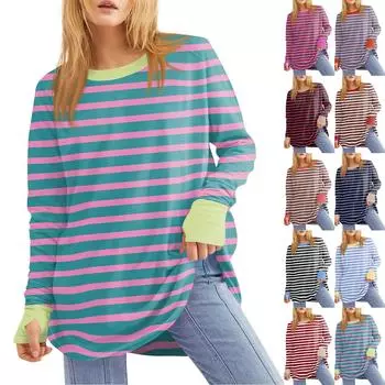 Женская свободная футболка с круглым вырезом и принтом ко Дню святого Валентина, с длинными рукавами и средней длиной, топ с дырявым большим пальцем XXL