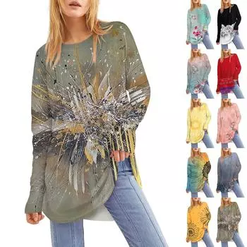 Женская свободная футболка с круглым вырезом и принтом ко Дню святого Валентина, с длинными рукавами и средней длиной, топ с дырявым большим пальцем S оранжевый