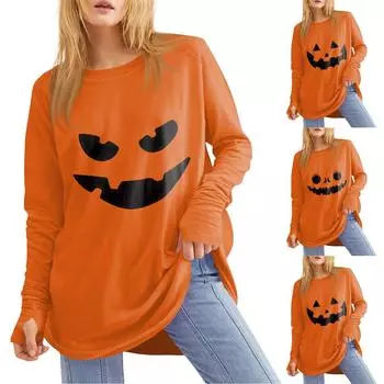 Женская свободная футболка с круглым вырезом и принтом ко Дню святого Валентина, с длинными рукавами и средней длиной, топ с дырявым большим пальцем XL имбирный