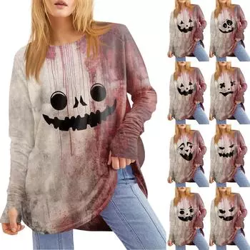 Женская свободная футболка с круглым вырезом и принтом ко Дню святого Валентина, с длинными рукавами и средней длиной, топ с дырявым большим пальцем L