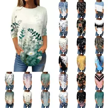 Женская свободная футболка с круглым вырезом и рукавом 3/4, верхний пуловер XXXL розовый