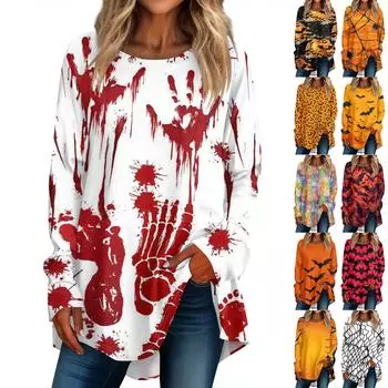 Женская свободная футболка с круглым вырезом и длинными рукавами, верхний пуловер для Хэллоуина XXL золотой