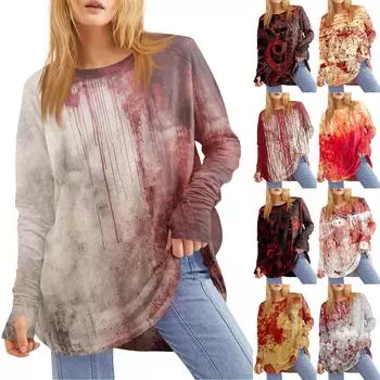 Женская свободная футболка с круглым вырезом и принтом ко Дню святого Валентина, с длинными рукавами и средней длиной, топ с дырявым большим пальцем XXXL хаки